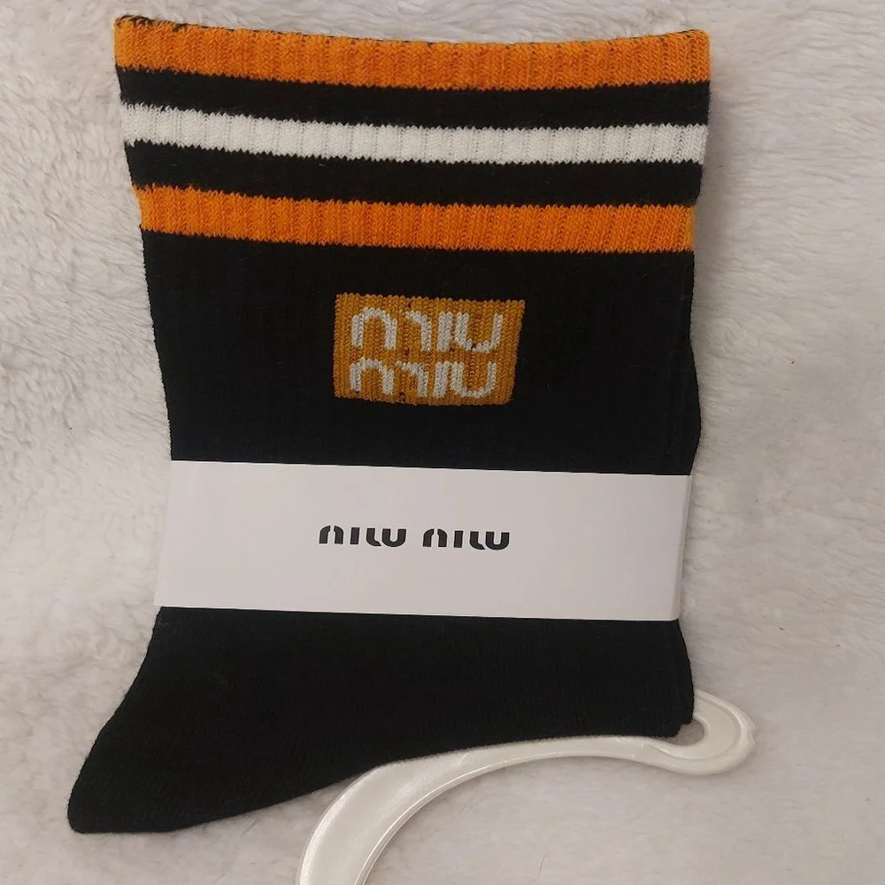 Miu Miu Ankle Socks Black and Orange Women size 7-9